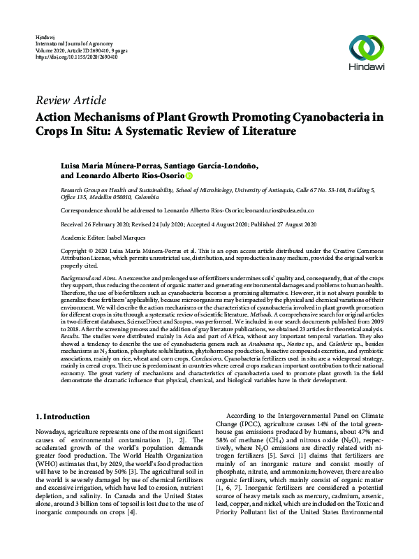 (PDF) Action Mechanisms of Plant Growth Promoting Cyanobacteria in ...