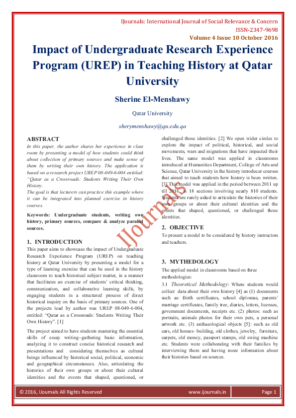 (PDF) Impact of Undergraduate Research Experience Program (UREP) in ...