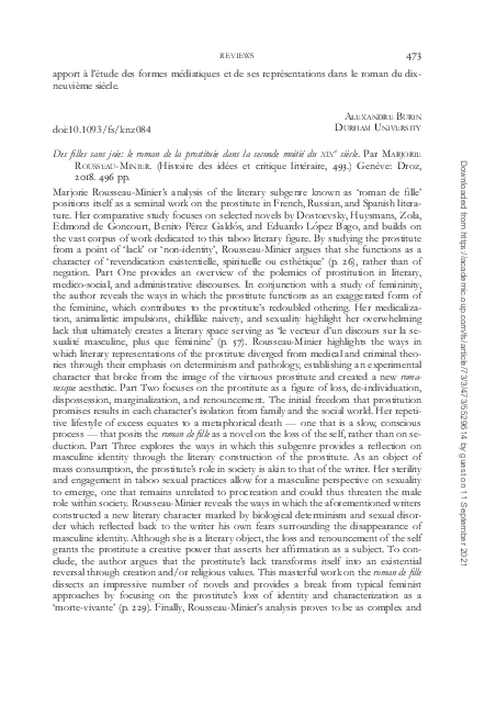 (PDF) Review of Des filles sans joie: Le roman de la prostituée dans la ...