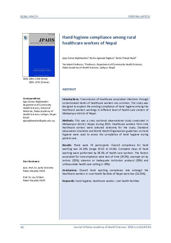 (PDF) Hand hygiene compliance among rural healthcare workers of Nepal