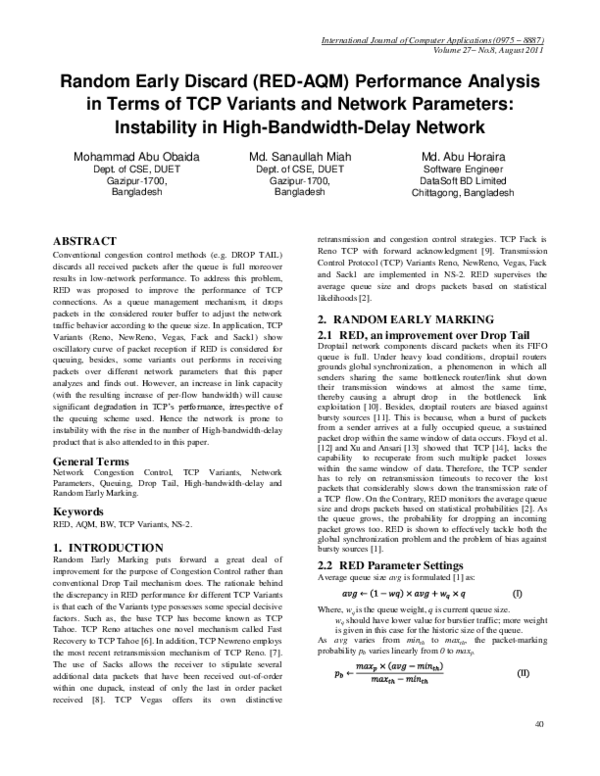 (PDF) Random Early Discard 'REDAQM' performance analysis in terms of ...