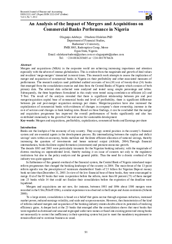 (PDF) An Analysis of the Impact of Mergers and Acquisitions on ...