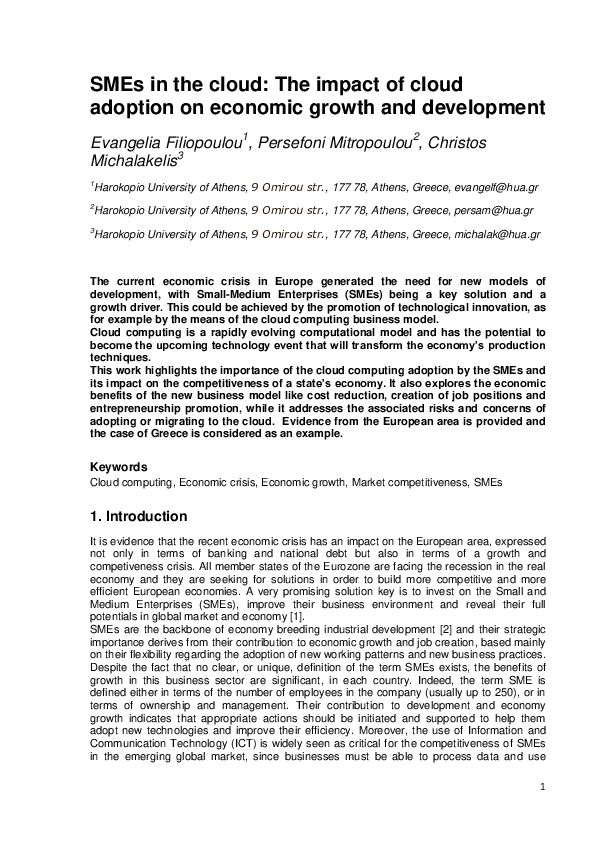 (PDF) SMEs in the cloud: The impact of cloud adoption on economic ...