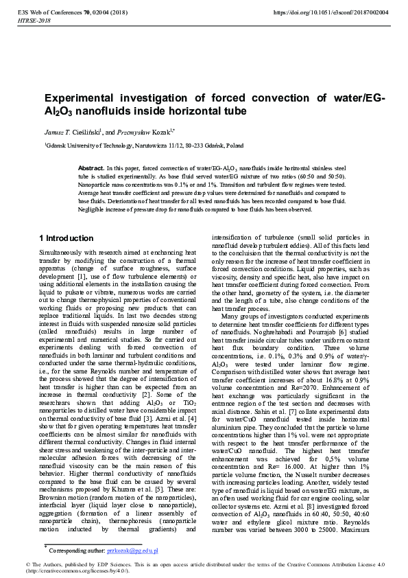 (PDF) Experimental investigation of forced convection of water/EG-Al2O3 ...