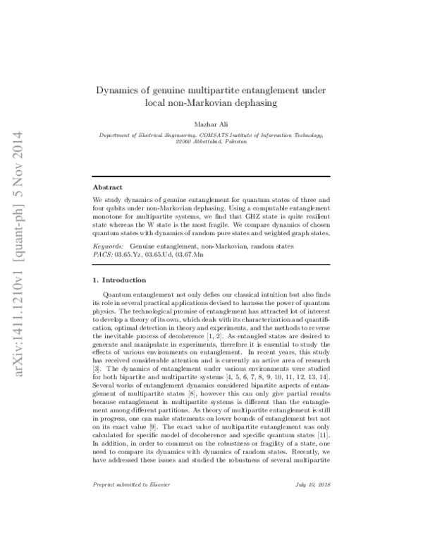 (PDF) Dynamics of genuine multipartite entanglement under local non ...