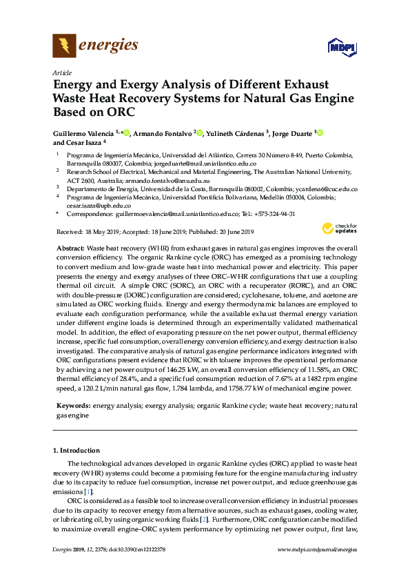 (PDF) Energy and Exergy Analysis of Different Exhaust Waste Heat ...