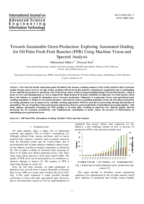 (PDF) Towards Sustainable Green Production Exploring Automated Grading for Oil Palm Fresh Fruit