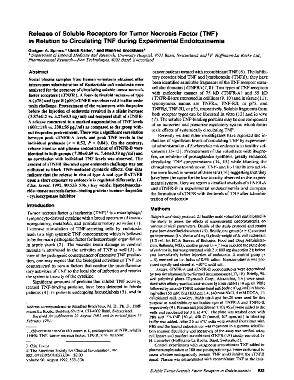 (PDF) Release of soluble receptors for tumor necrosis factor (TNF) in ...