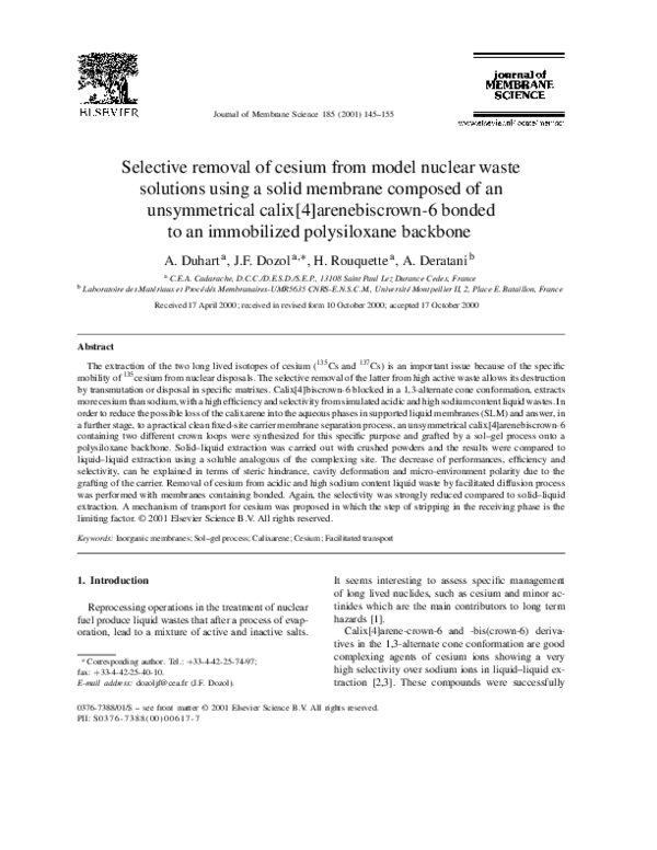 (PDF) Selective removal of cesium from model nuclear waste solutions ...