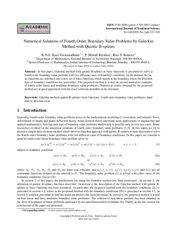 (PDF) Numerical Solutions of Fourth Order Boundary Value Problems by ...