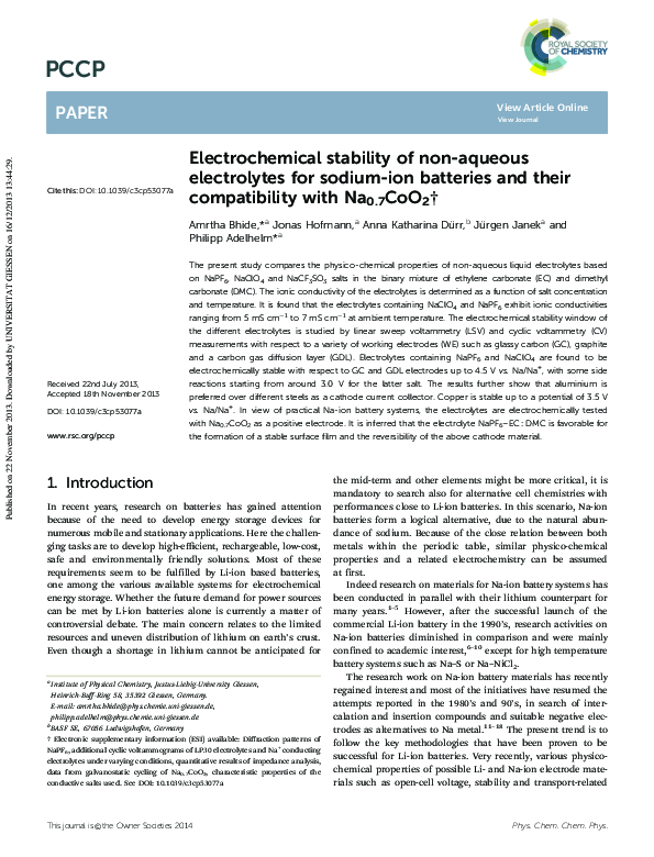 (PDF) Electrochemical stability of non-aqueous electrolytes for sodium ...