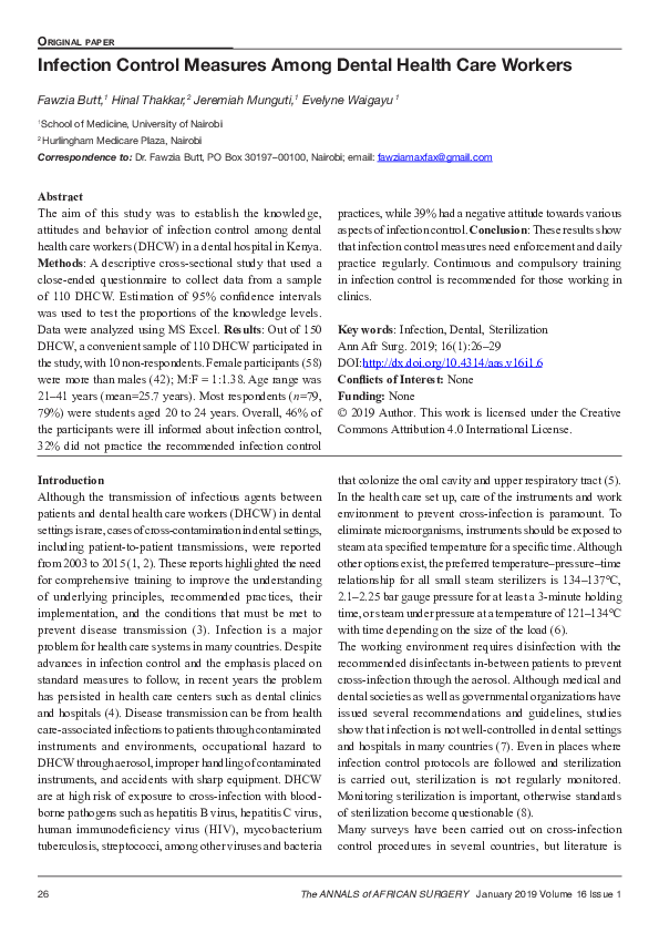 (PDF) Infection control measures among dental health care workers