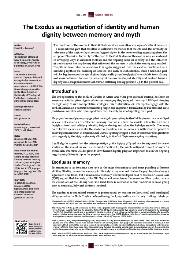 (PDF) The Exodus as negotiation of identity and human dignity between ...