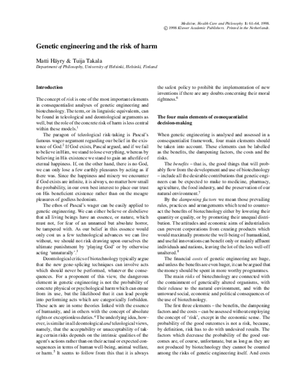 (PDF) Genetic engineering and the risk of harm
