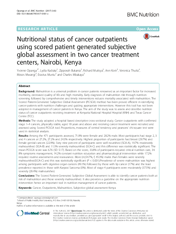 (PDF) Nutritional status of cancer outpatients using scored patient ...
