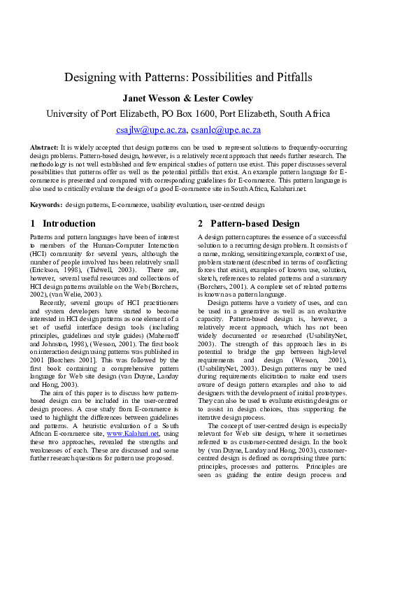 (PDF) Designing with Patterns: Possibilities and Pitfalls