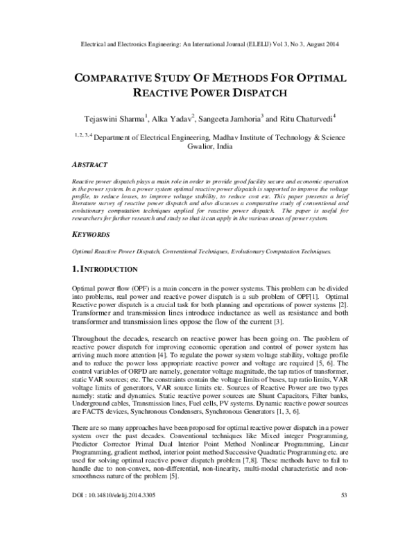 (PDF) Comparative Study of Methods for Optimal Reactive Power Dispatch