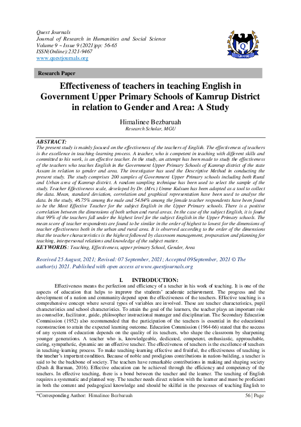 (PDF) Effectiveness of teachers in teaching English in Government Upper ...