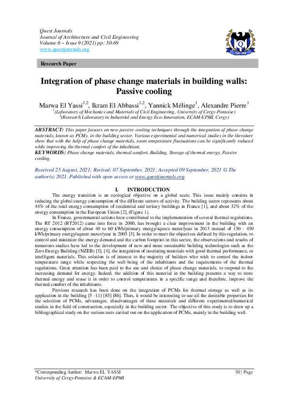 (PDF) Integration of phase change materials in building walls: Passive ...