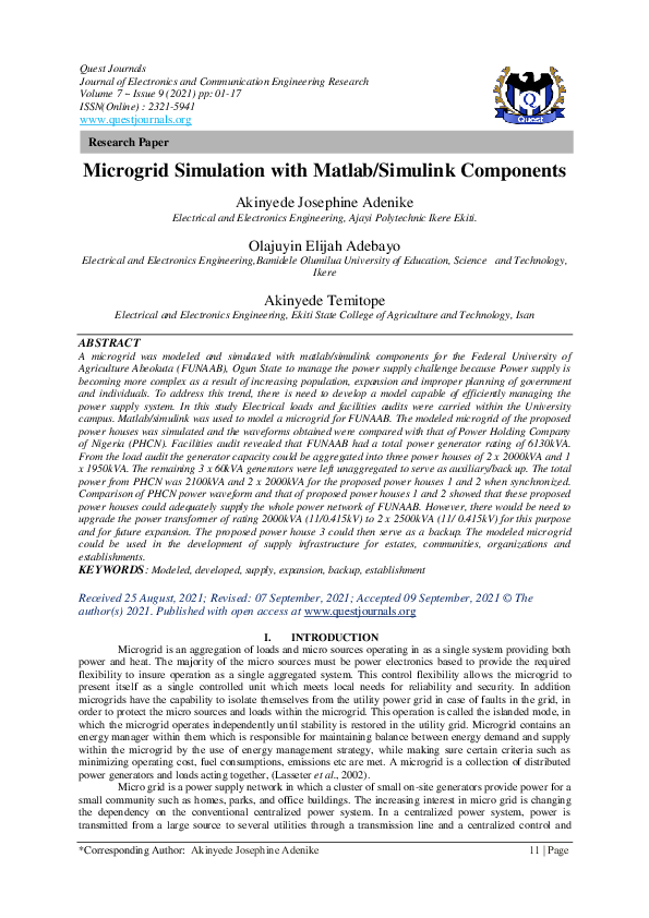 (PDF) Microgrid Simulation with Matlab/Simulink Components