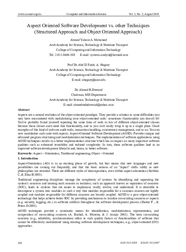 (PDF) Aspect Oriented Software Development vs. other Techniques ...