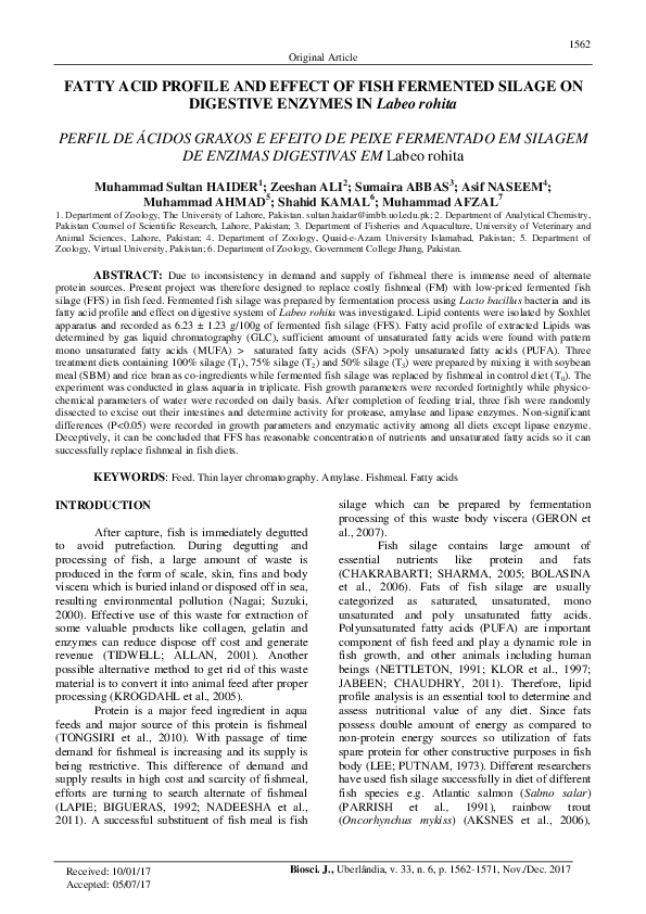 (PDF) Fatty acid profile and effect of fish fermented silage on ...