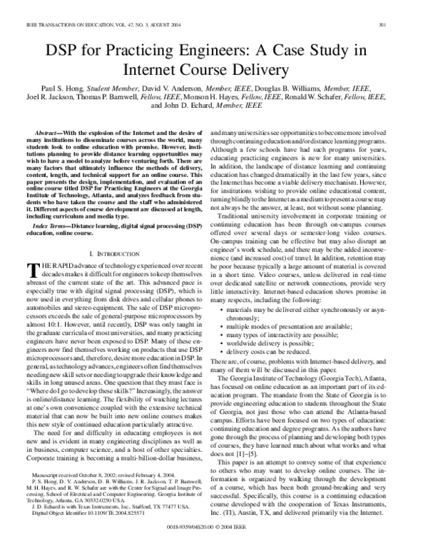(PDF) DSP for practicing engineers: a case study in internet course ...