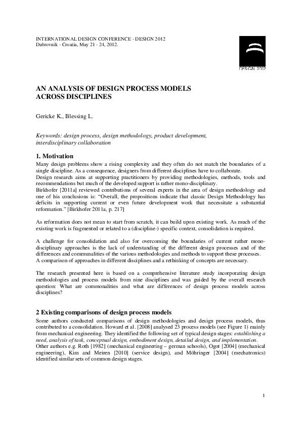 (PDF) An Analysis of Design Process Models Across Disciplines