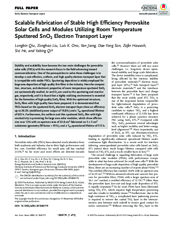 (PDF) Scalable Fabrication of Stable High Efficiency Perovskite Solar ...