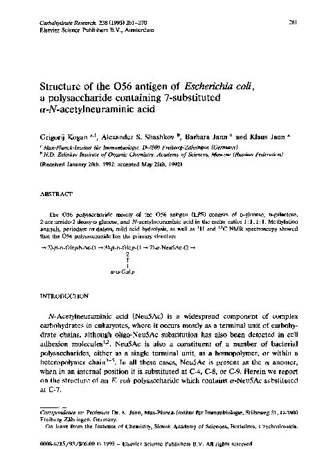 (PDF) Structure of the O56 antigen of Escherichia coli, a ...