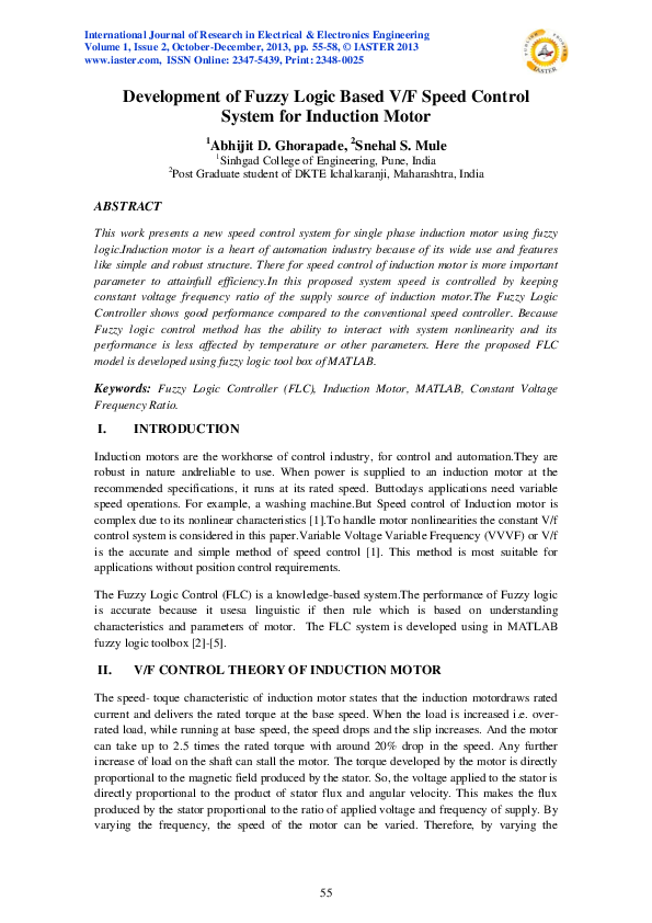 (PDF) Development of Fuzzy Logic Based V/F Speed Control System for ...