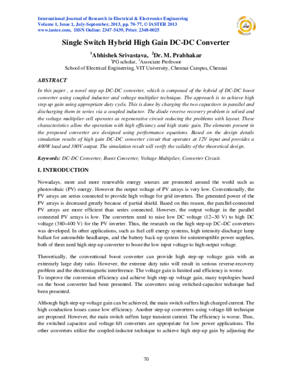 (PDF) Single Switch Hybrid High Gain DC-DC Converter