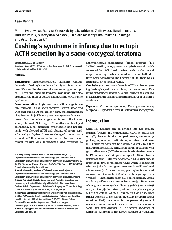 (PDF) Cushing's syndrome in infancy due to ectopic ACTH secretion by a ...