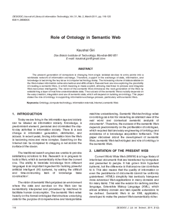 (PDF) Role of Ontology in Semantic Web