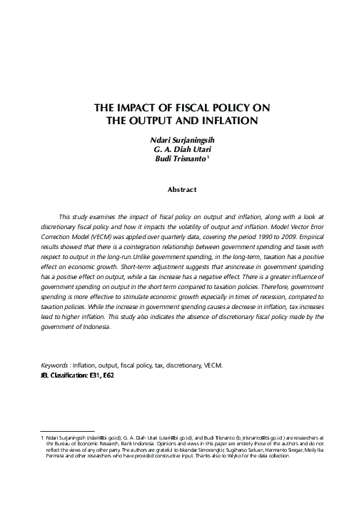 (PDF) The Impact of Fiscal Policy on the Output and Inflation