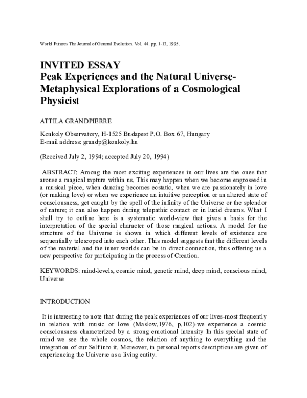 Describe a non-technological peak experience. image