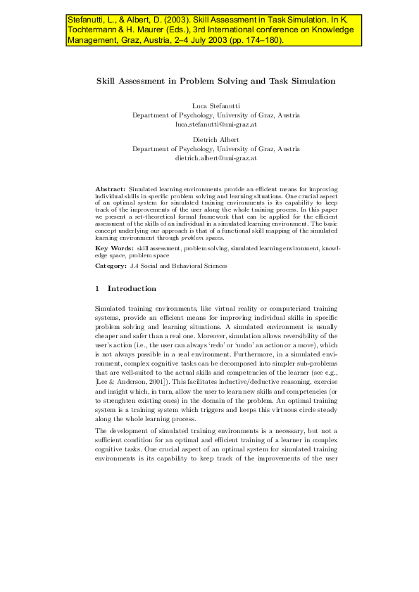 (PDF) Skill Assessment in Problem Solving and Task Simulation