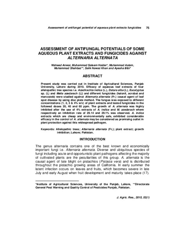 (PDF) Assessment of antifungal potential of aqueous plant extracts ...