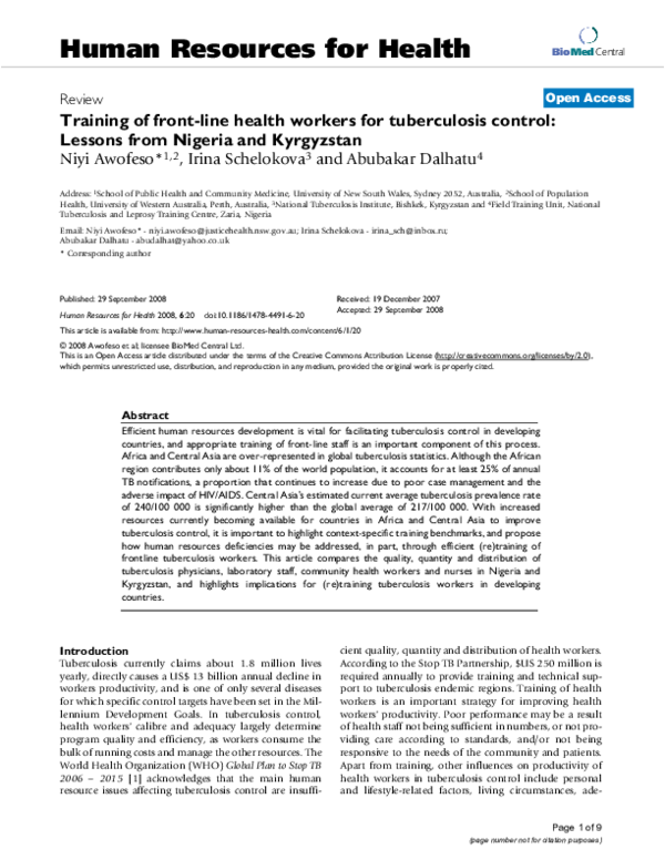 (PDF) Training of front-line health workers for tuberculosis control ...