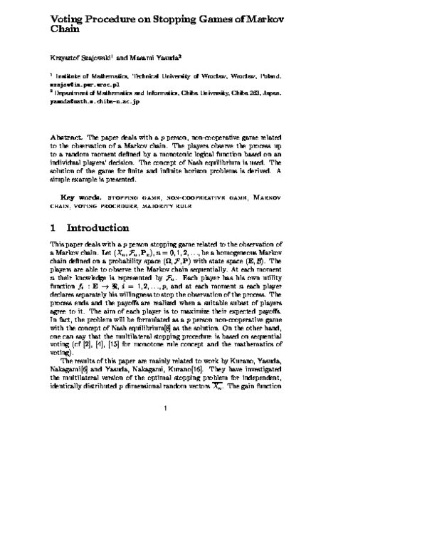 (PDF) Voting Procedure on Stopping Games of Markov Chain