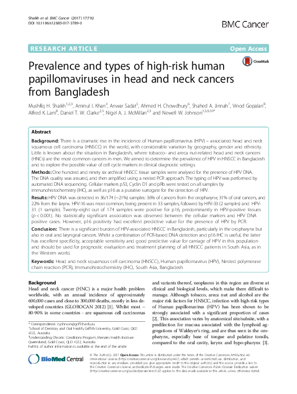 (PDF) Prevalence and types of high-risk human papillomaviruses in head ...
