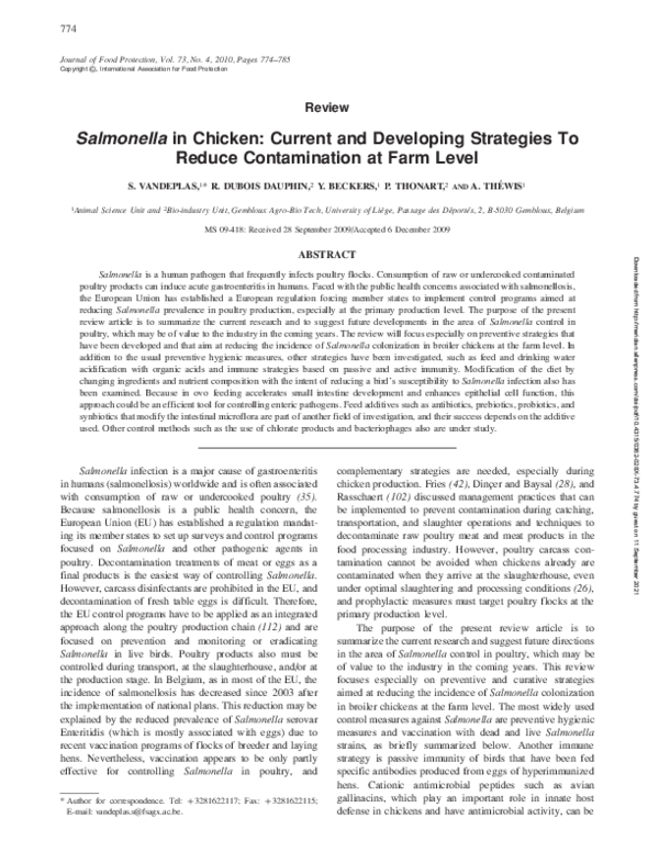 (PDF) Salmonella in chicken: current and developing strategies to ...