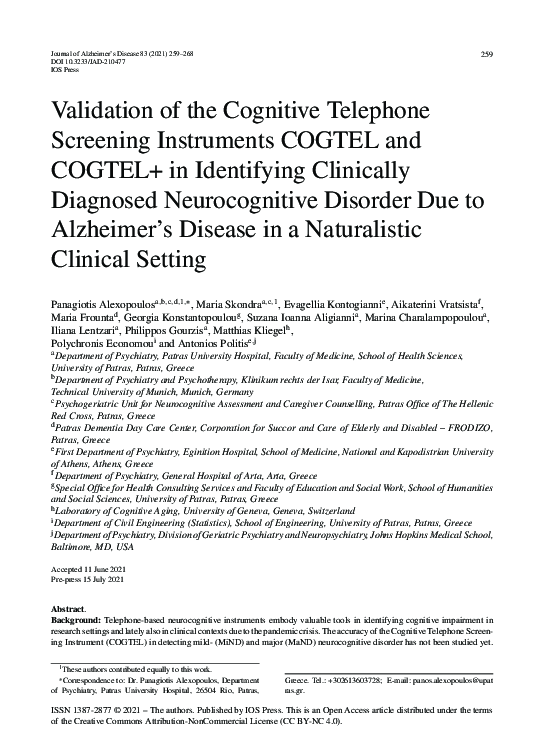 (PDF) Validation of the Cognitive Telephone Screening Instruments ...