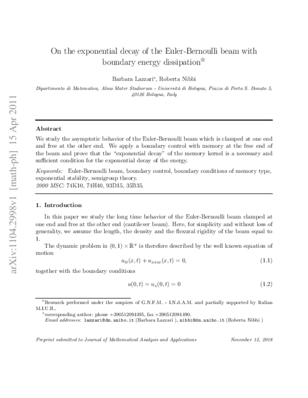 (PDF) On the exponential decay of the Euler–Bernoulli beam with ...