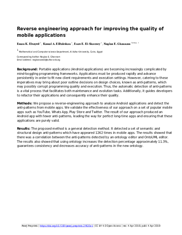 (PDF) Reverse engineering approach for improving the quality of mobile ...