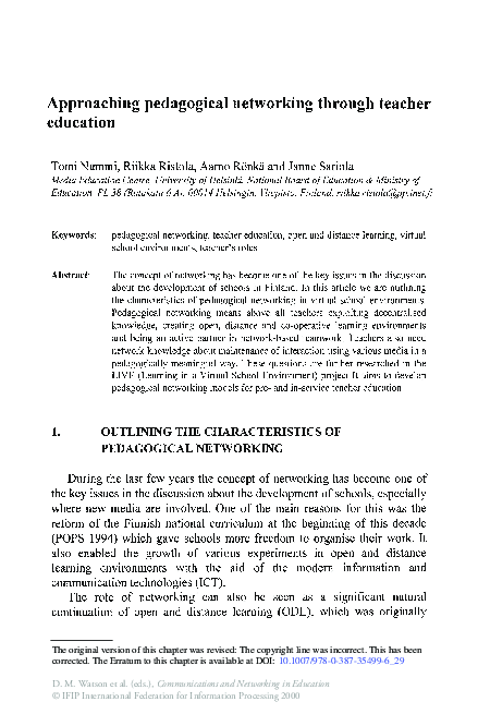 (PDF) Approaching pedagogical networking through teacher education