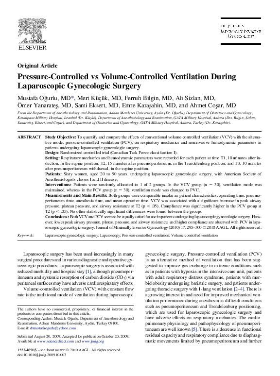 (PDF) PressureControlled vs VolumeControlled Ventilation During