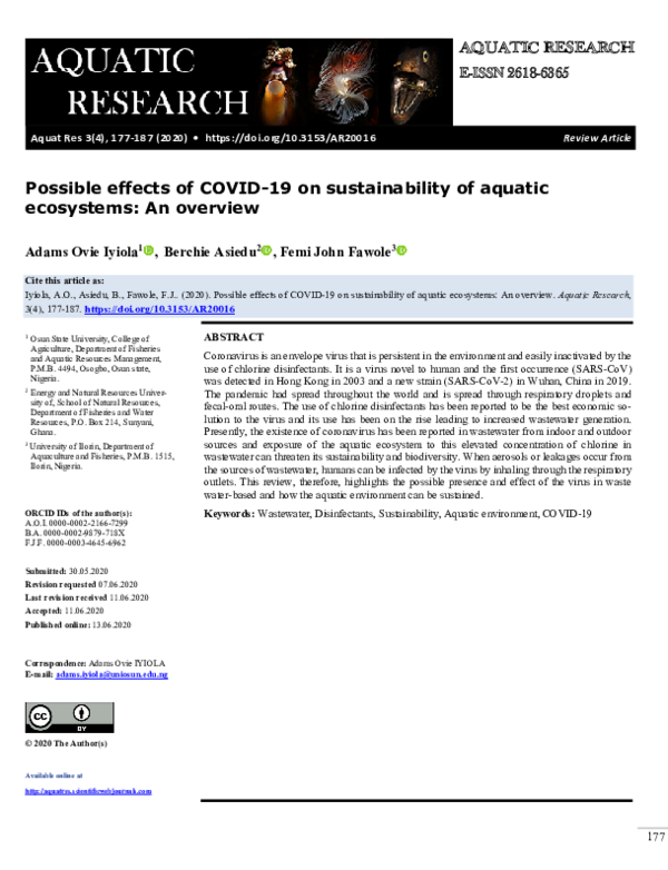 (PDF) Possible effects of COVID-19 on sustainability of aquatic ...