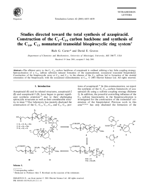 Studies directed toward the total synthesis of azaspiracid ...