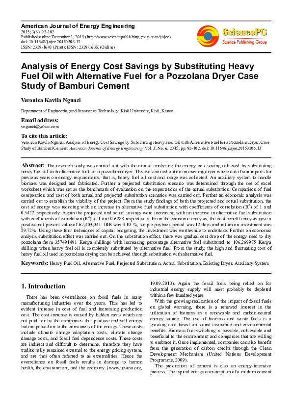 (PDF) Analysis of Energy Cost Savings by Substituting Heavy Fuel Oil ...
